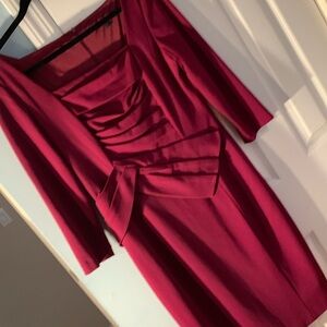 David Meister cranberry dress 3/4 sleeve. Pleated accent front back zip size 6